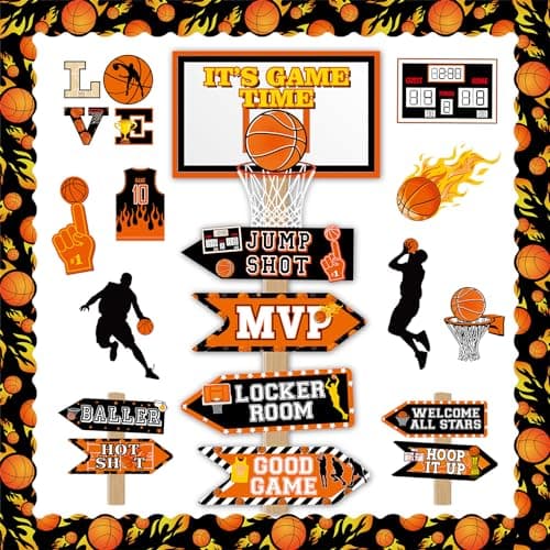gisgfim 36pcs Basketball Bulletin Board Decoration Basketball Theme Bulletin Boarders It’s Game Time Basketball Cut-Outs Sports Bulletin Board Decor for School Classroom Game Bulletin Board Supplies