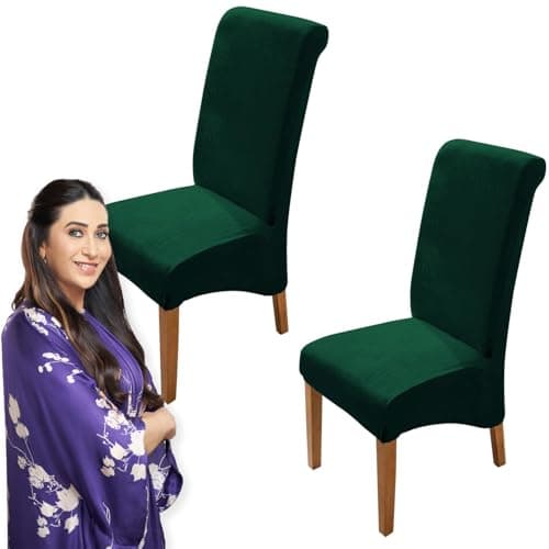 HOKIPO Velvet Chair Covers for Long Back Dining Chair, Set of 2, Hunter Green (AR-4760-HGR*2)