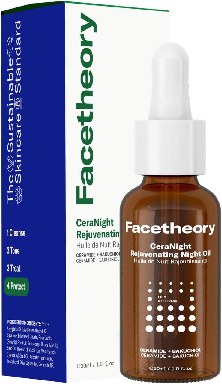 facetheory CeraNight Rejuvenating Night Oil Ceramides Bakuchiol Retinol Alternative Oil for AntiAging Reduce Fine Lines Wrinkles 30 ml