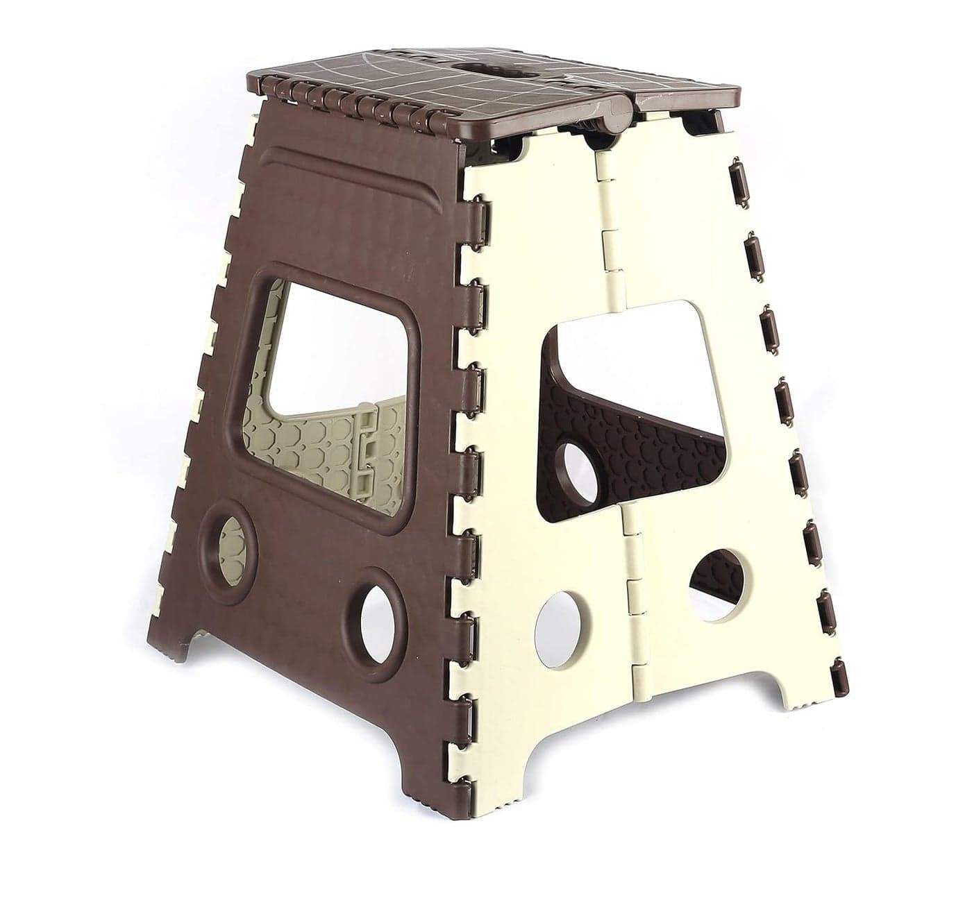 OLAHRAGA Plastic Non Slip Folding Stool 18 Height Holds Up To 95 Kg Great For Kitchen Bathroom Bedroom Kids Or Adults Brown