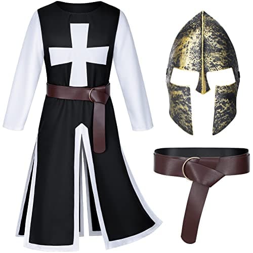 TOKYO REVENGERS Medieval Renaissance Crusader Knight Tunic Templar Robe Halloween Cosplay Warrior Costume Mask Belt Set(Black XL)
