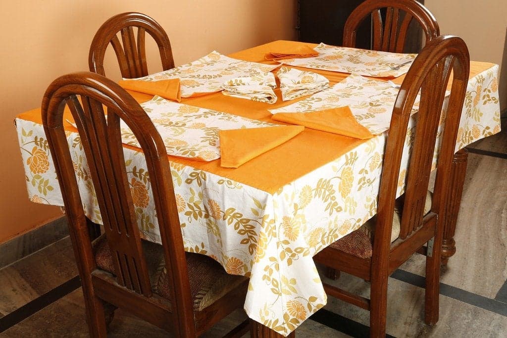 Dekor World Floral Printed Orange Rectangle Table Cover with 6 Place Mat & 12 Napkin (Pack of 19) 150X225 Cm / 60X90 Inches for 6 Seater Dinning Table