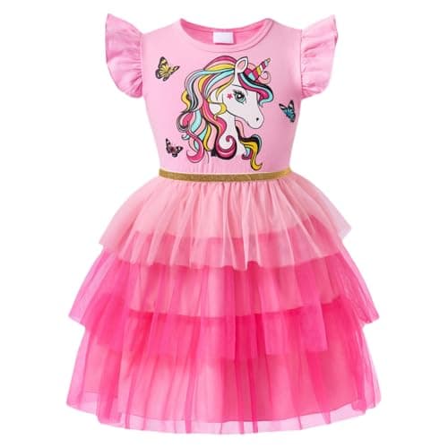 Little Tutu Tulle Dress Girls Unicorn Princess Birthday Party Sundress Summer Cotton Dresses Kids Gradient Skirt 6-7 Years (968)