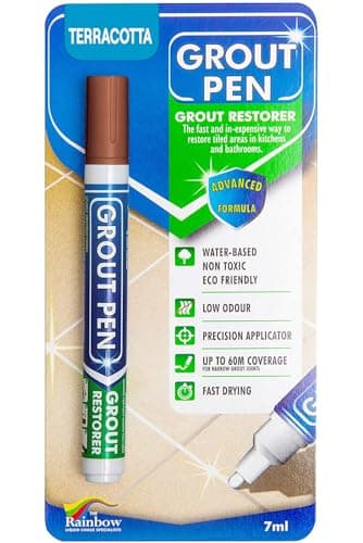 Grout Pen Tile Grout Paint Marker: Waterproof Tile Grout Paint Pen Colorant, Grout Shine Touch Up & Renew - Terracotta, Narrow 5mm Tip (7mL)