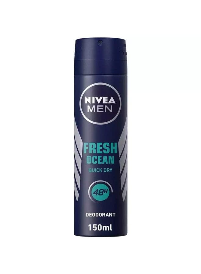 NIVEA Men Fresh Ocean Deo Spray, Deodorant for Men, Aqua Scent, Spray 150ml