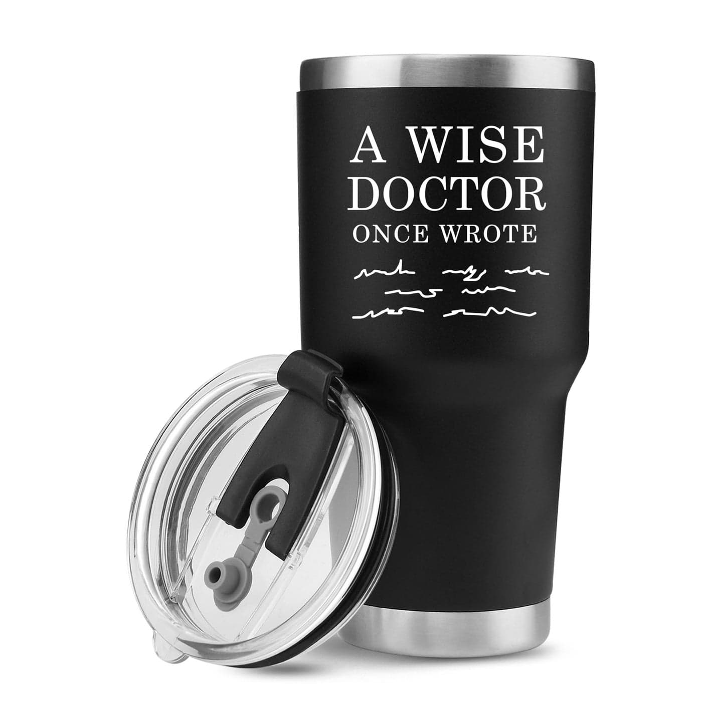 A Wise Doctor Once Wrote Tumbler Doctor Gifts Physician Medical Student MD Practitioner DR Travel Mug Graduation Vacuum Insulated Stainless Steel With Removable Lid And Straw Black 20 Ounces