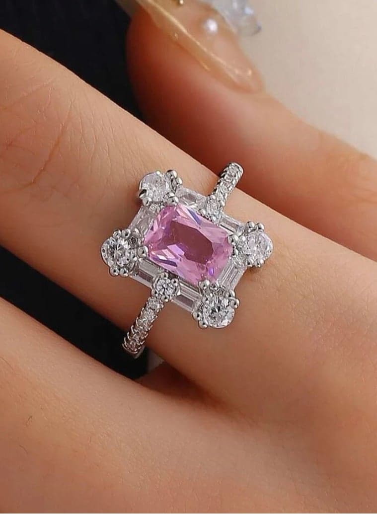 Elegant Silver Plated Cubic Zircon Ring For Women One Size