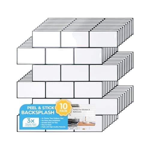 STICKGOO 10-Sheet Peel and Stick Backsplash, White Subway Tile Stick on Backsplash for Kitchen (Thicker Design)