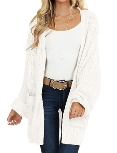 MEROKEETY Women's 2025 Fall Open Front Chunky Knit Sweater Oversized Lantern Sleeve Cardigan Outwear, Beige, Medium