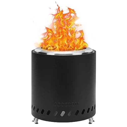 COOZOOM Portable Table Top Fire Pit with Stand, 8.6" Stainless Steel Mini Outdoor Low Smoke Burning Tabletop Firepit Fueled by Pellets or Wood, for Outside Camping Black