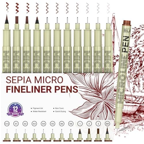 SAKEYR MicroPen Fineliner 12 Sizes Brown Ink pen Drawing Pens Waterproof Archival Ink Fineliner Pens for Journaling and Writing Fine Line Art Markers for Detailing Drawing Sketching