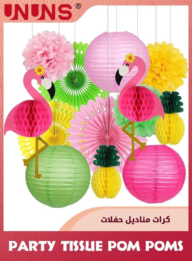 13Pcs Flamingo Party Supplies,Hawaiian Party Decorations Flamingo and Pineapple,Honeycomb Ball Paper Lanterns Paper Fans Flowers for Birthday Tropical Bachelorette Party