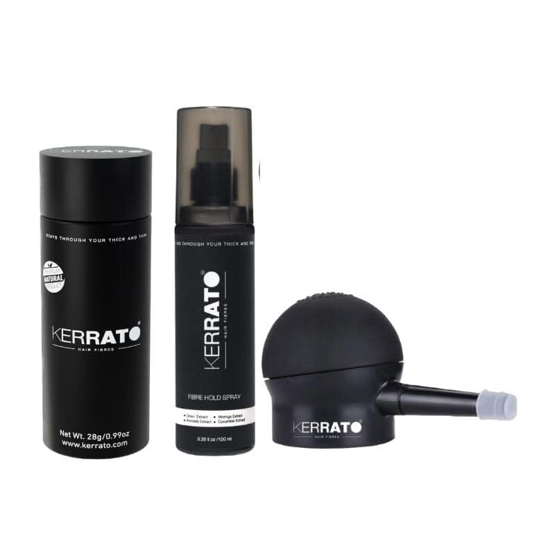 KERRATO HAIR FIBRES 28G Dark Brown With Fibrehold Spray 100ML And Pump Conceals Hair Loss Instantly Natural Hair Thickener Fibers For Thin Hair