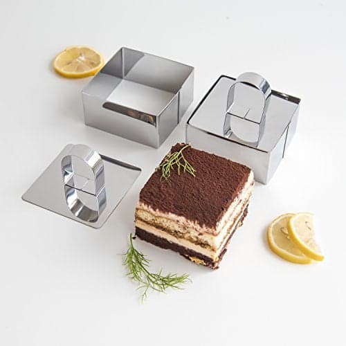 Uncle Jack Square Food Forms Presentation Cooking Molds with Press Biscuit Dough Cutters Stainless Steelset of 2