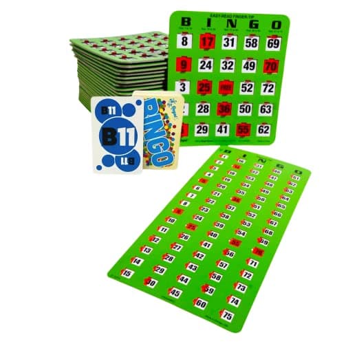 Regal Bingo 50 Bingo Cards with Sliding Windows, Bingo Calling Cards Deck & Master Board Bulk Kit - Reusable Bingo Game Set for Adults & Seniors Large Group - (Standart, Green)