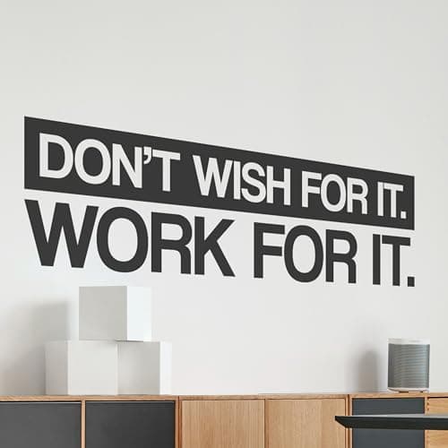 My Vinyl Story | Don't Wish for it Work for it | Motivational Large Wall Decal Sticker Quote for Home Gym Office Exercise Fitness Workout Art Vinyl Decor Removable Words Sayings (Black, 48x13 inches)