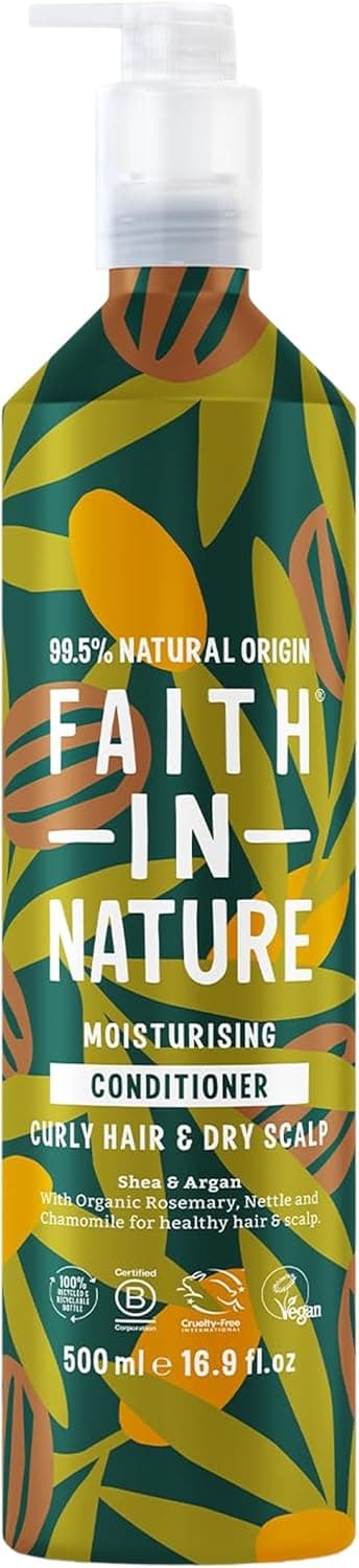 Faith In Nature 500ml Metal Bottle Natural Shea Argan Conditioner Moisturising for Curly Hair Dry Scalp Vegan Cruelty Free No SLS Silicones or Parabens