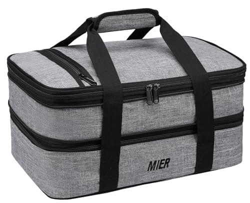 MIER Insulated Double Casserole Carrier Thermal Lunch Tote for Potluck Parties, Picnic, Beach, Fits 9 x 13 Inches Casserole Dish, Expandable by Mid Zipper, Gray