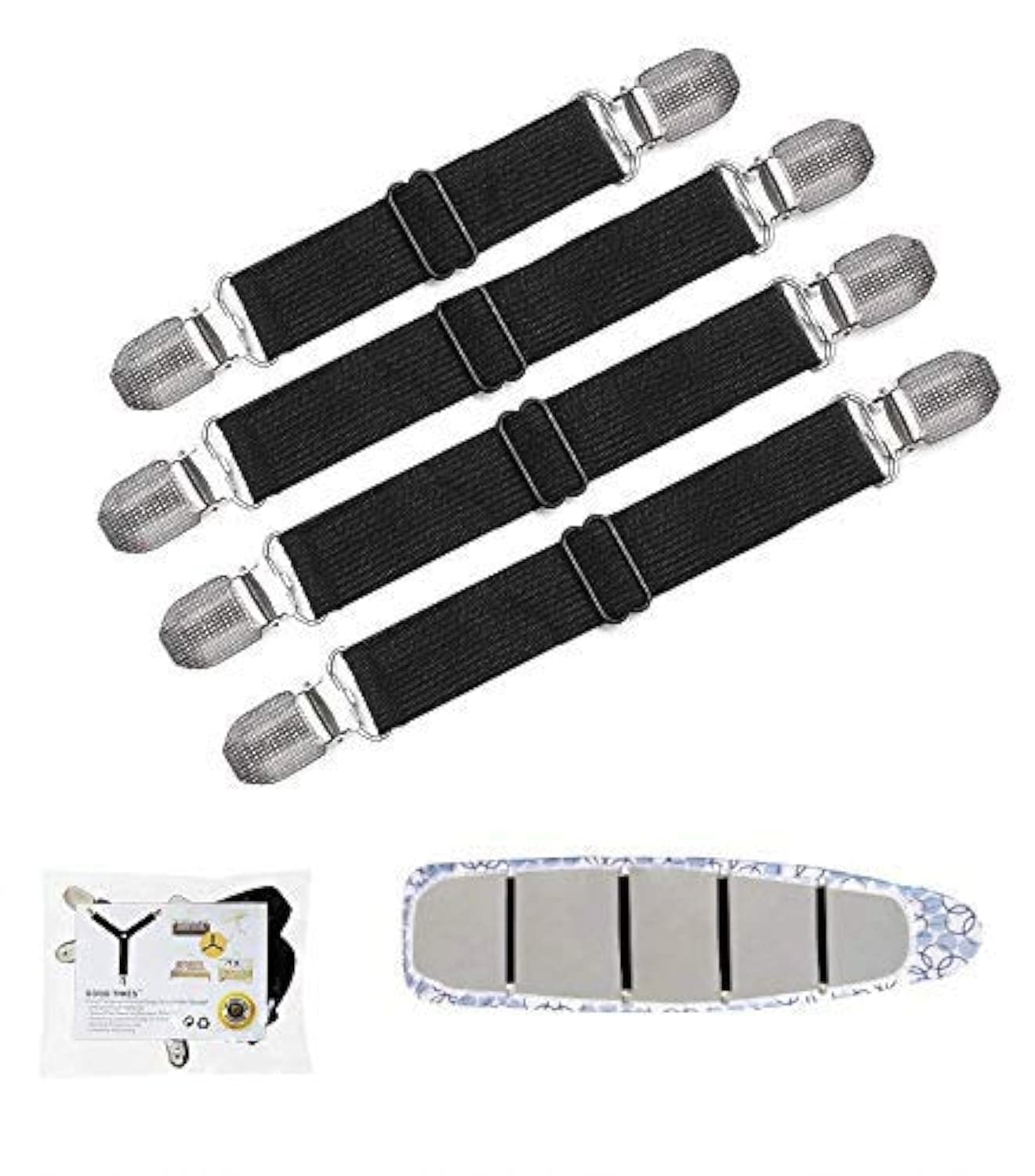 Goodtimes Ironing Board Cover Clips, Adjustable Ironing Board Pad Braces Fasteners Mini Suspenders - Keep Cover Flat and Secure Tention Clips