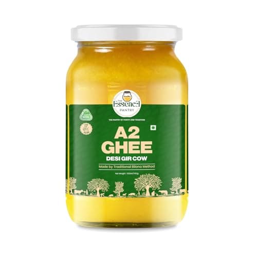 The Essence Pantry A2 Gir Cow Ghee 500ML – Traditional Bilona Method | Cultured Ghee | Pure & Natural | Fresh & Healthy | Immunity Booster | Desi Ghee | Farm-Made A2 Cow Ghee with Probiotics for Gut Health