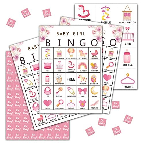 Tedea Baby Shower Bingo Games Cards, Floral Babyshwoer Bingo Game, Gender Reveal Party Games, Baby Shower Decorations Favors, 24 Adults Players Game Cards (A04)
