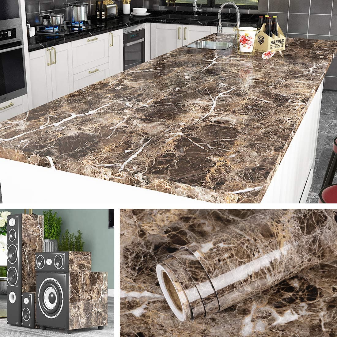 Livelynine Self Adhesive Wallpaper for Kitchen Counter Top Covers Marble Contact Paper Peel and Stick Countertops Waterproof Desk Cover Cabinet Vinyl Countertop Wrap Renter Friendly Laminate 158x788