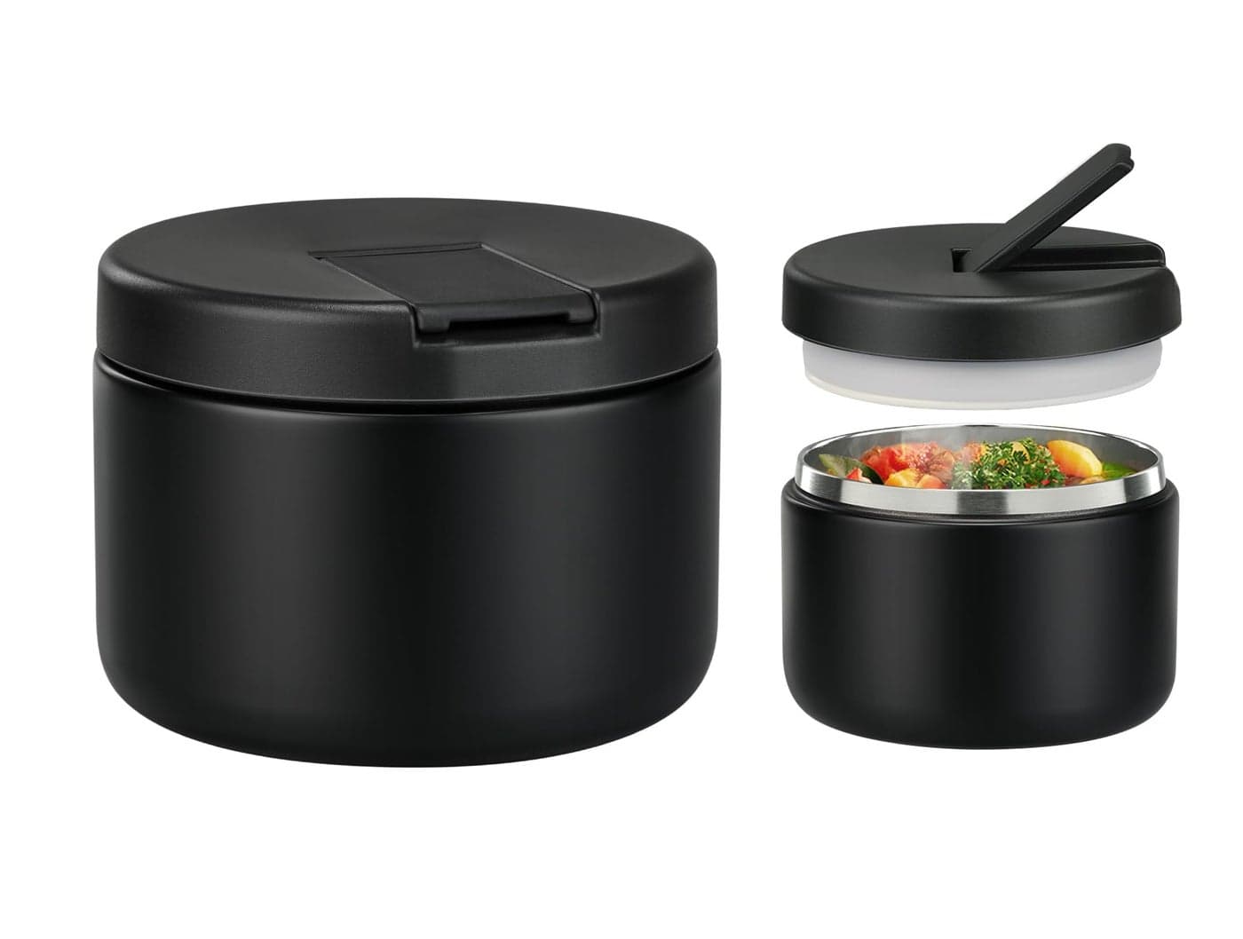 LOHASOK 12oz Kids Soup Thermo for Hot Food Insulated Vacuum Food Jar with Buckle Lid, Stainless Steel Wide Mouth Leak Proof Lunch Container for School Travel-Black