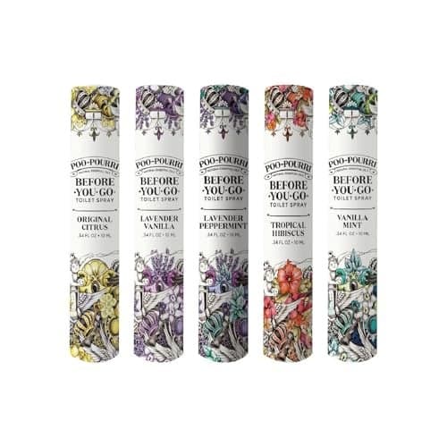 Poo-Pourri Before-You-Go Toilet Spray, Travel Essentials, .34 Fl Oz, In A Pinch Variety 5 Pack, Each Up to 20 Uses, On-The-Go Bathroom Odor Deodorizer with Essential Oils, TSA Approved Size, 5 Scents