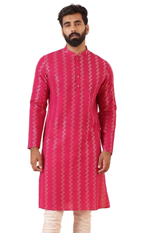 KISAH Mens Kurta - Jacquard Silk Blend Kurta for Men – Traditional Ethnicwear for Weddings & Festivals Pink