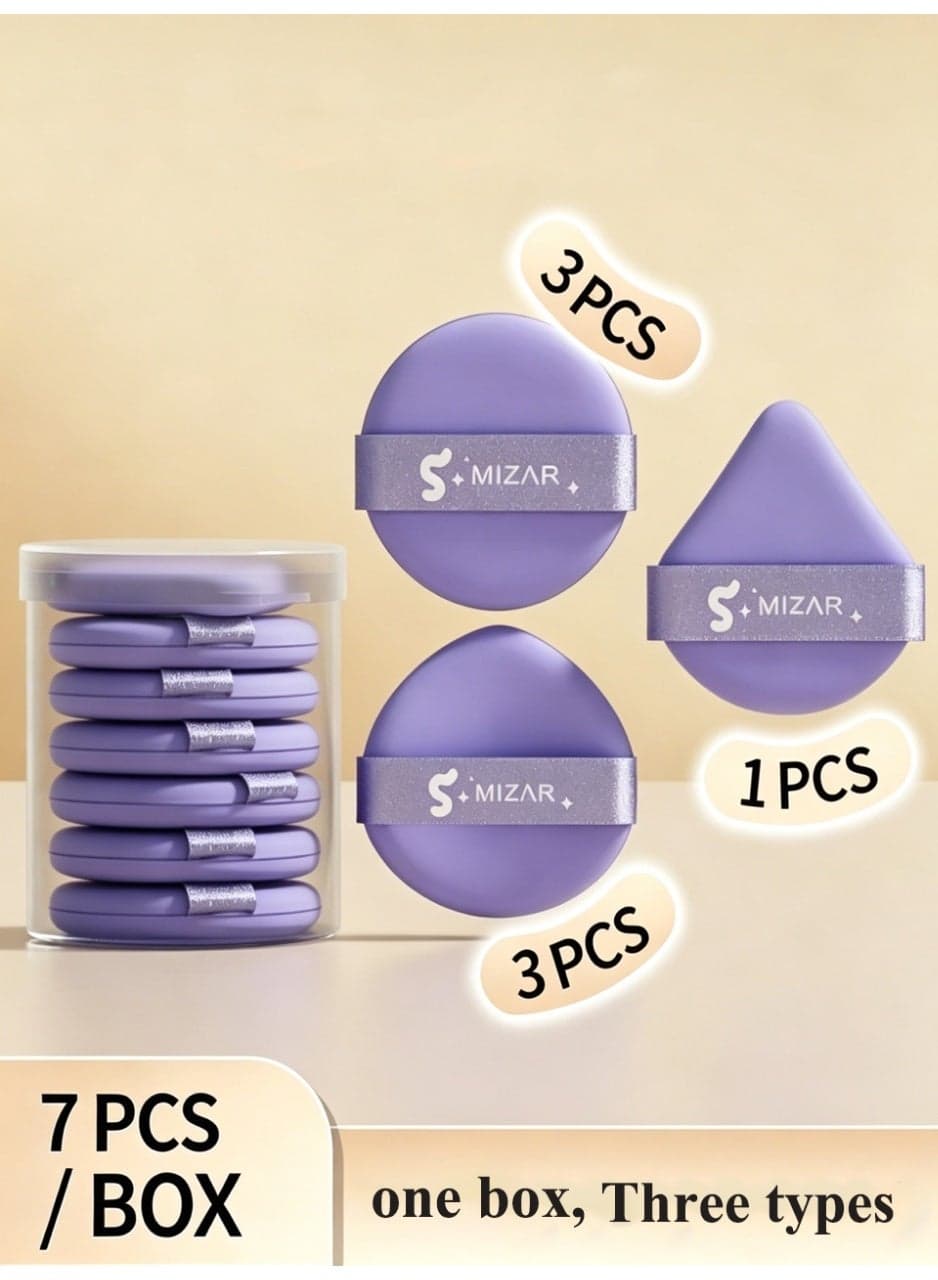 MAANGE 7-Piece Cushion Puff Set, Dry and Wet Use, Makeup Sponge, Reusable (Purple)