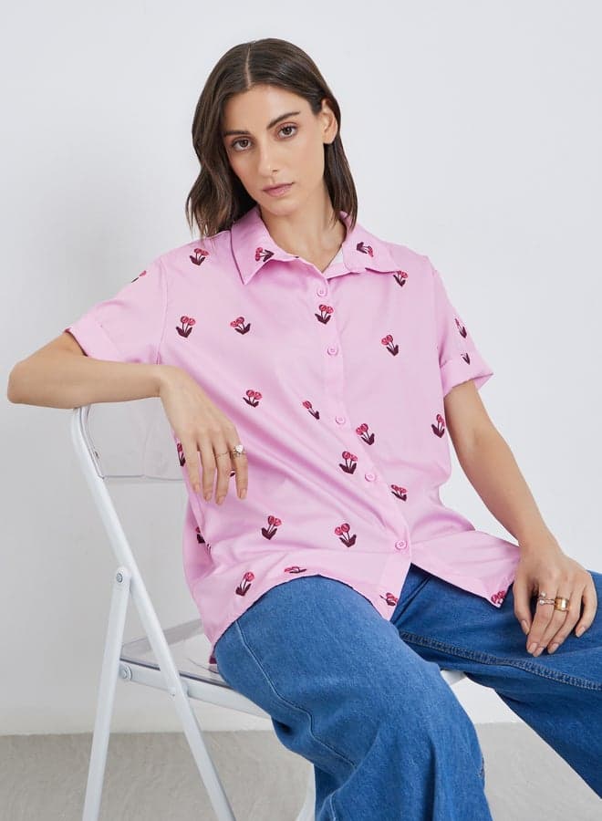 Graphic Print Short Sleeve Oversized Shirt