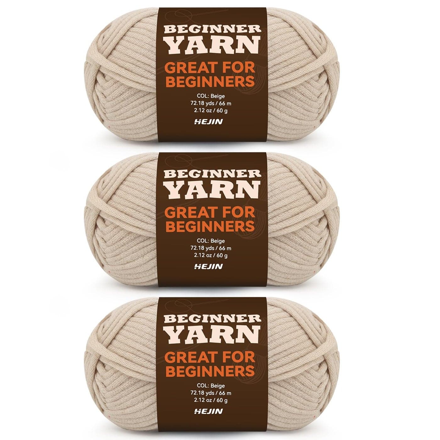 3x60g Beige Yarn for Crocheting and Knitting3x66m 72yds Cotton Yarn for Beginners with EasytoSee StitchesWorstedWeight Medium 4CottonNylon Blend Yarn for Beginners Crochet Kit Making