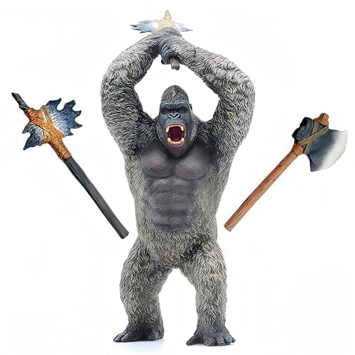 GeminiGenius Rampage Toys Gorilla with 2Pcs Replaceable Weapons Battle Axe HandPainted Animal Collectible Details Unique Model