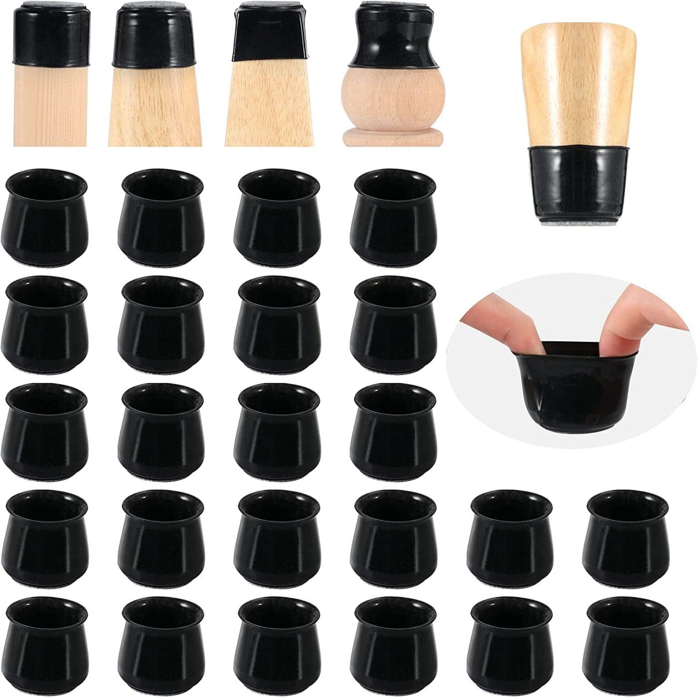 SOLORI Upgraded 24 PCS Chair Leg Caps with Felt BottomRoundSquare Silicone Chair Leg Covers for Mute Furniture MovingElastic Furniture Protection Cover to Prevent Scratches MediumBlack 24