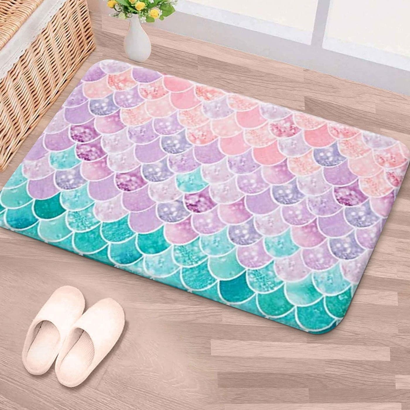 RosieLily Mermaid Scales Bath Mat 16x24 Inches Pink Purple Blue NonSlip Absorbent Machine Washable