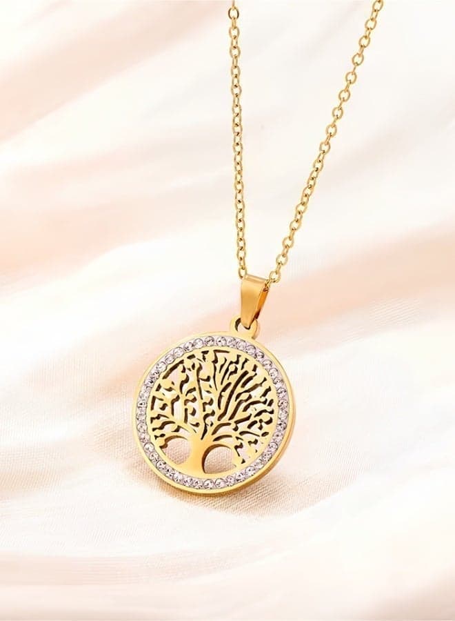 18K Gold-Plated Tree of Life Pendant Necklace – Stainless Steel, Minimalist Timeless Design, Elegant Jewellery for Everyday & Formal Wear, Perfect Birthday or Anniversary Gift for Women