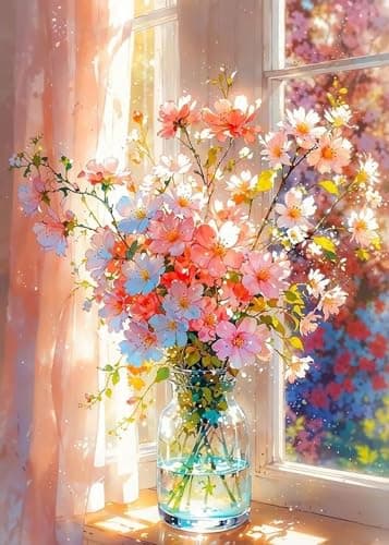 KINPLUB Flowers Diamond Painting Kits for Adults Beginners Flower Diamond Art Kits for Adults DIY Full Drill Round Gem Art Dots for Home Wall Decor 12x16 Inch