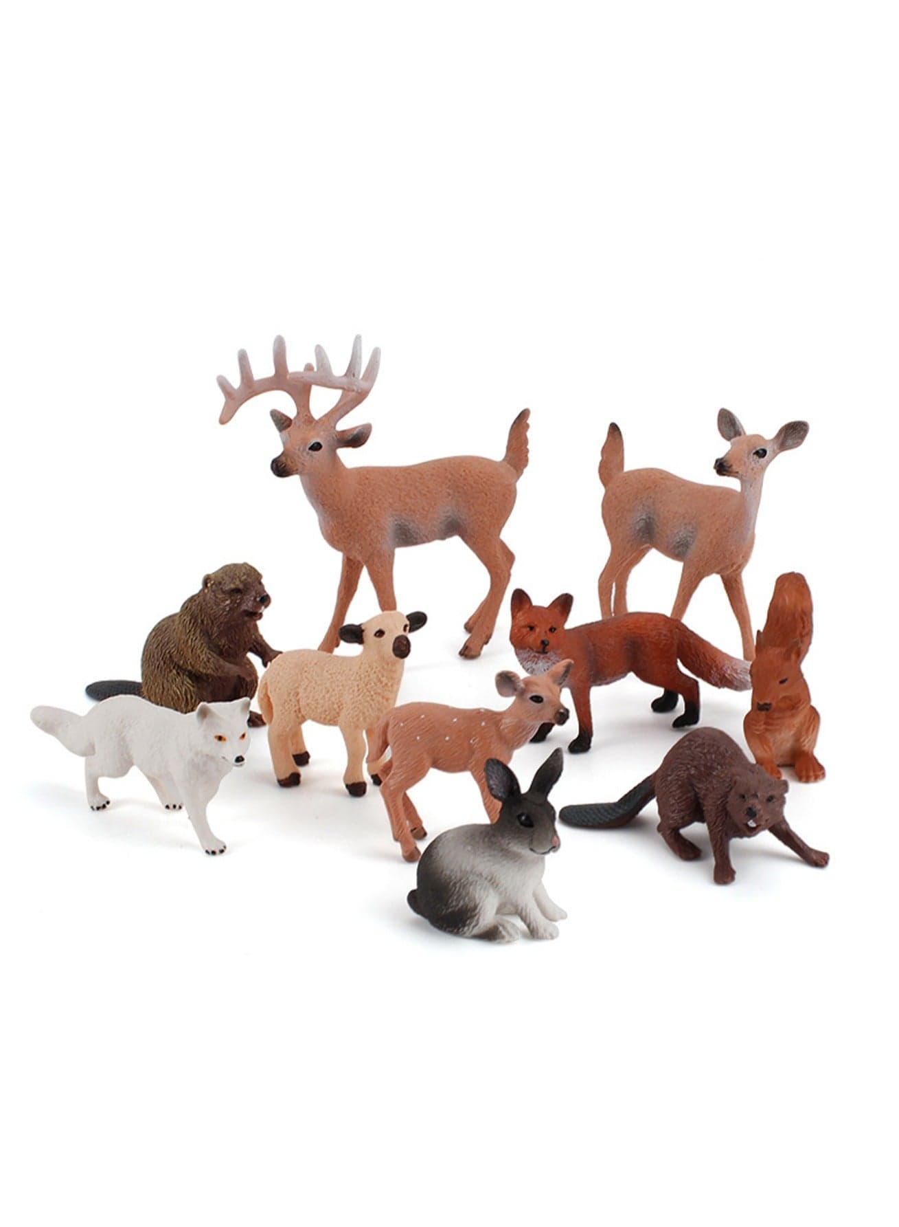 10 Pieces Animal Set, Fawn, Fox, Rabbit, Wildlife Figurines Miniature Animal Toys Cake Decorations Animal Theme Party Display For Kids