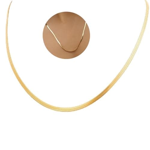 VAMA FASHIONS Classic Simple Stainless Steel Silver Flat Snake Western Charm Herringbone Gold Neck Necklace Chains for Girls & Women 22 Inches - 3mm Thin Thickness