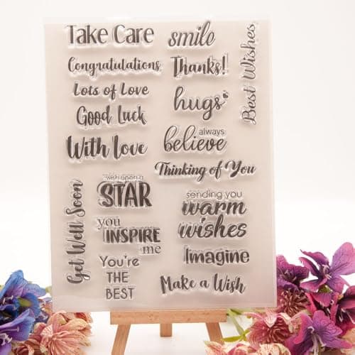 MESYGK Take Care Smile Thanks with Love Good Luck Imagine Small Blessings Clear Stamps Transparent Silicone Stamp Album Cards Rubber Stamp for Card Making Decoration and DIY Scrapbooking