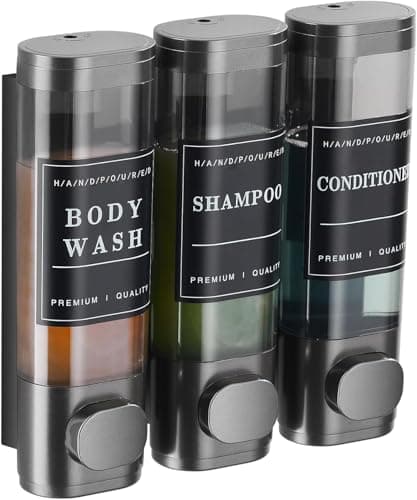 Cabo Deseado Shower Soap Dispenser Wall Mounted No Drill Shampoo Dispenser for Shower Wall Shampoo and Conditioner Dispenser Bathroom Hotel 3 * 300ml Gungray with Labels