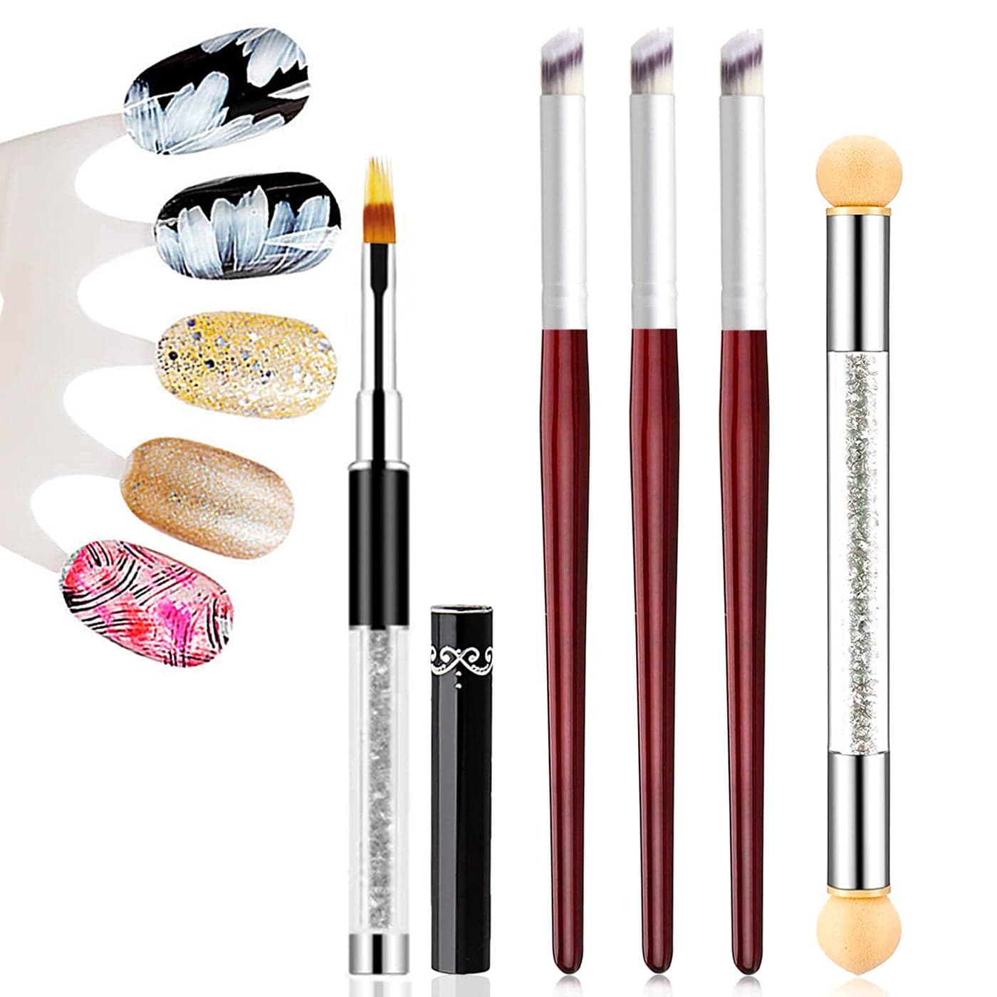 SILPECWEE 5Pcs Ombre Nail Brush Acrylic Nail Brush Set Nail Gradient Brushes Double Head Nail Art Sponges Pen Nail Art Tools Manicure Accessories