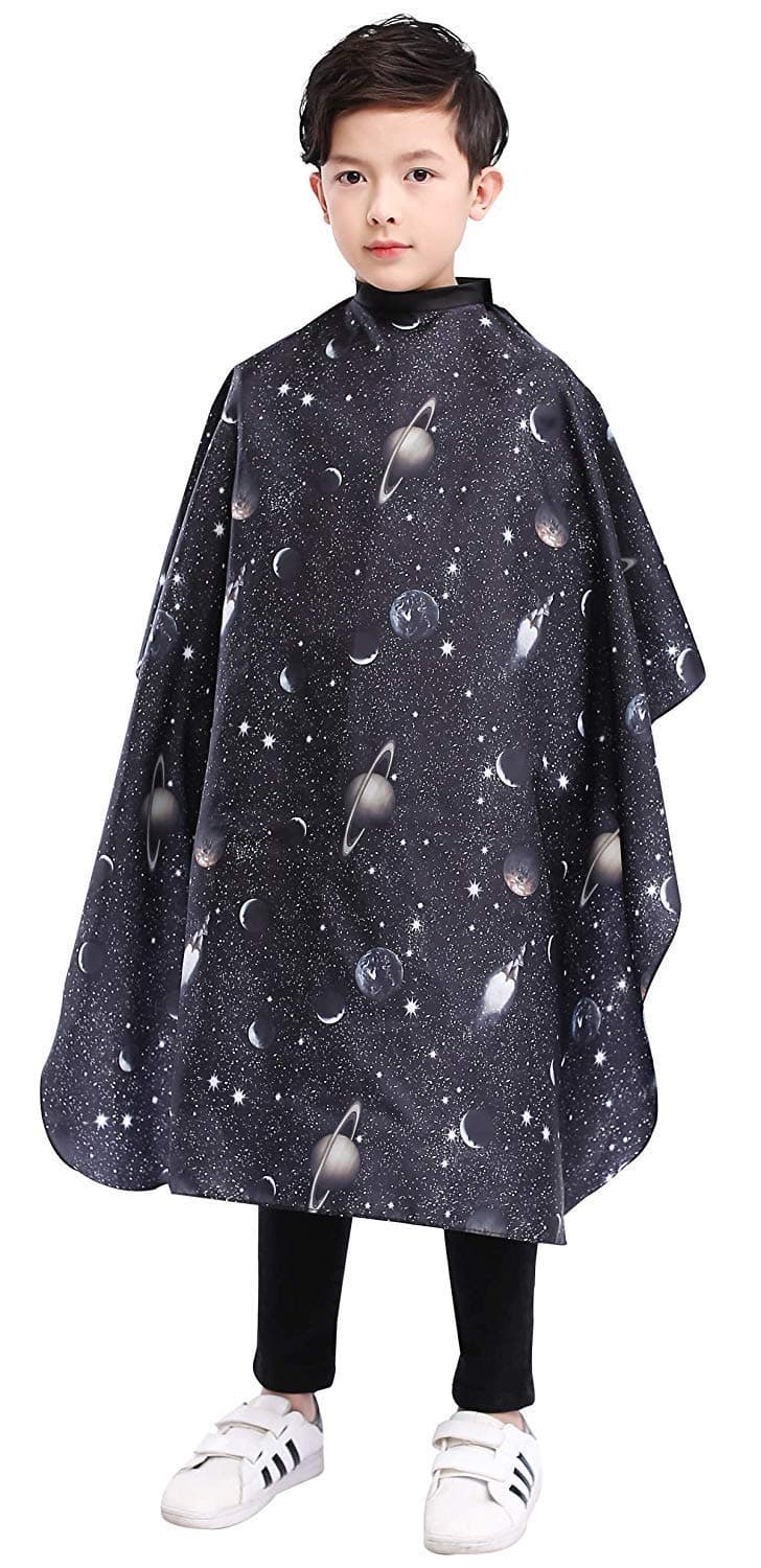 PERFEHAIR Kids Haircut Barber Cape Cover for Hair CuttingStyling and Shampoo for Boys Black Space Printing