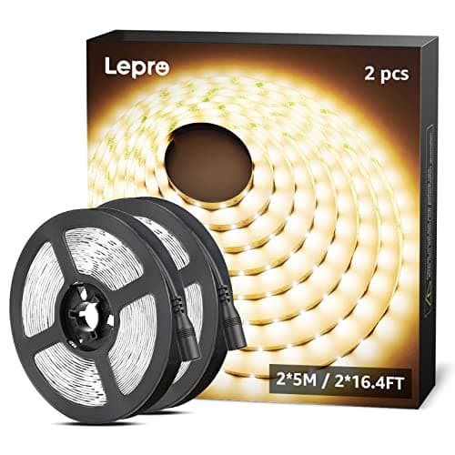 Lepro 12V LED Strip Light, Flexible, SMD 2835, 300 LEDs, 32.8ft Tape Light for Home, Kitchen, Party, Christmas and More, Non-Waterproof, Warm White, Pack of 2(Not Include Power Adapter)
