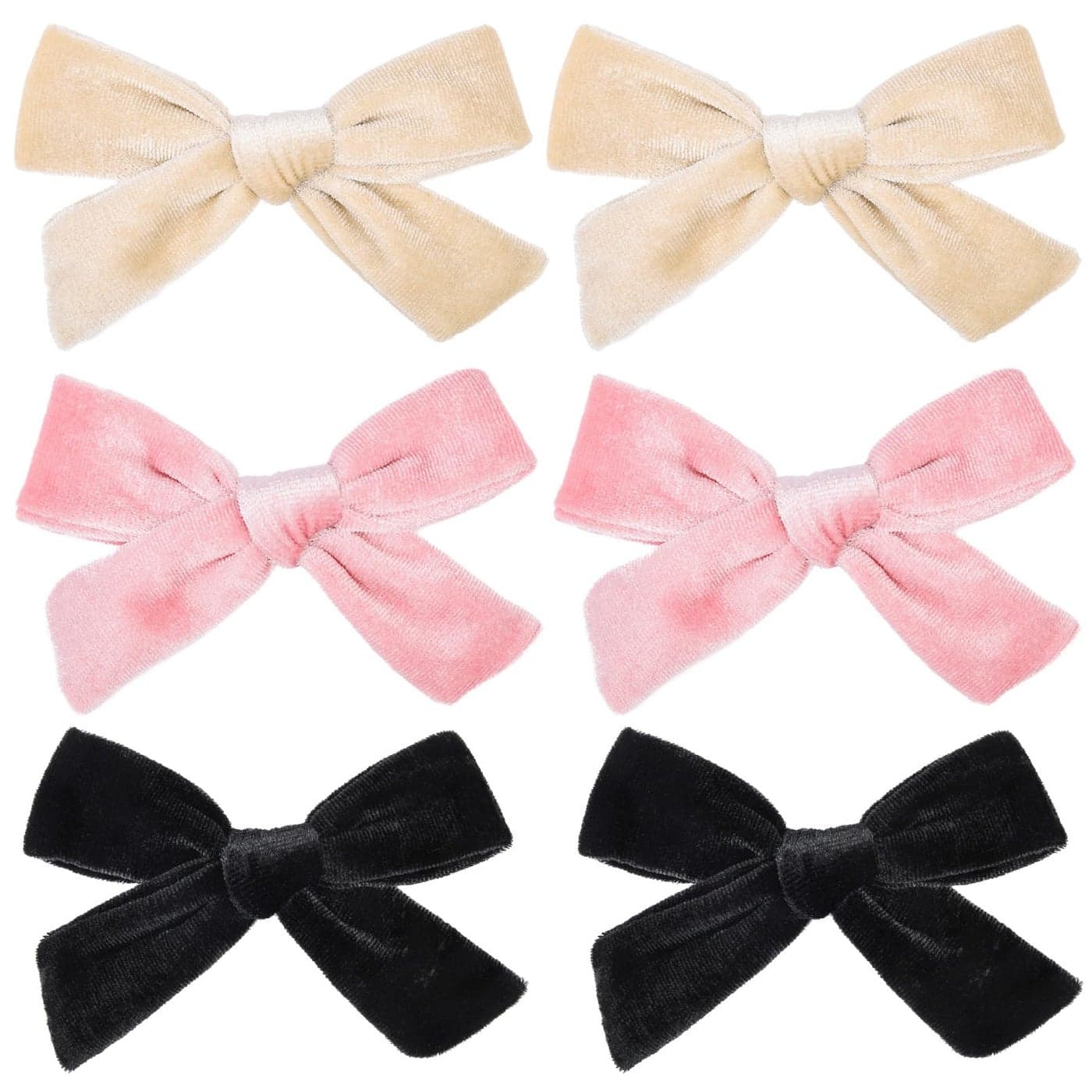 DEEKA Hair Bow Velvet Hair Bows 6PCS 4 for Toddler Girls Handmade Knot Bows Hair Accessories for Little Girls KidsBlack Pink Beige