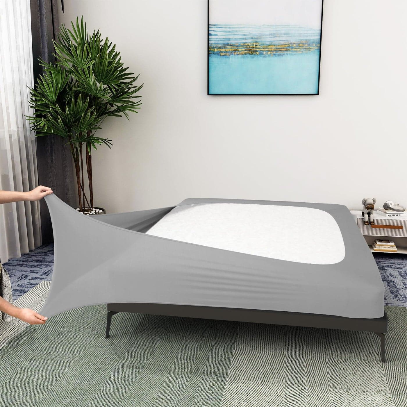 Box Spring Cover KingCal King Size Jersey Knit Stretchy Wrap Around 4 Sides Bed Skirt for Hotel Home Silver