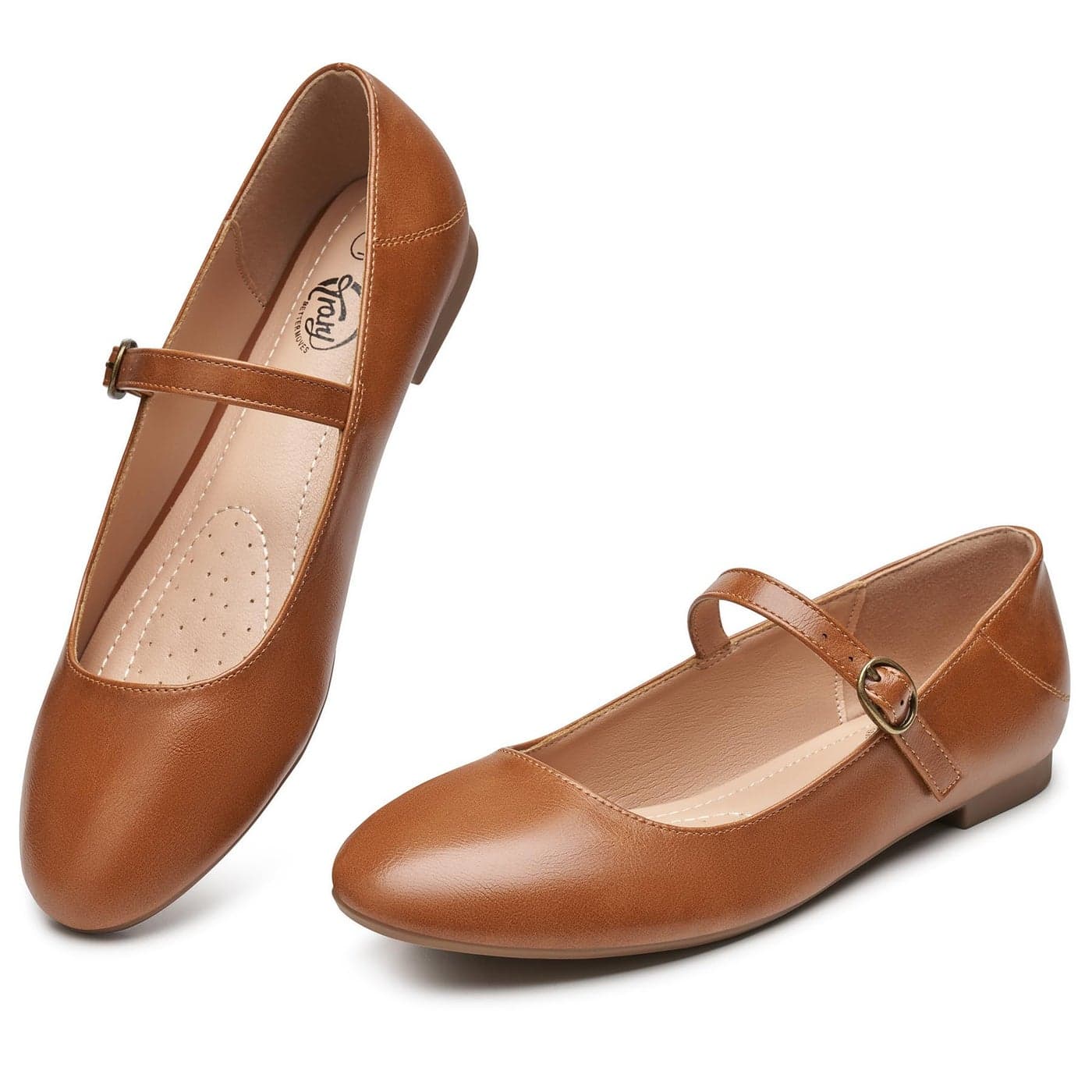 Trary Mary Jane Shoes Women Womens Flats Ballet Flats for Women Round Toe Brown Flats for Women Women Shoes Dressy Casual Ankle Strap Flats for Women Dress Flats for Women Brown Mary Janes