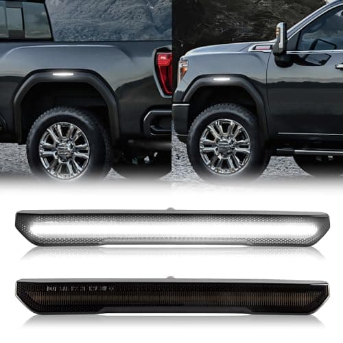 Gempro LED Side Marker Lights Compatible with GMC Sierra 2500HD 3500HD 2020-2024 Pickup Truck Front/Rear Fender Marker Lamps, 2PCS (White Led)