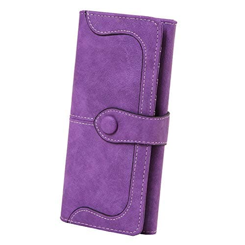Cynure Women's Vegan Leather 17 Card Slots Card Holder Long Big Bifold Wallet,Purple