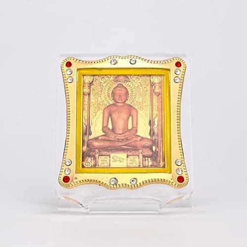 Shoppersduniya Lord Jain Mahavir Swami Idol for Car Dashboard | Showpiece Décor Golden Foil (Plated)